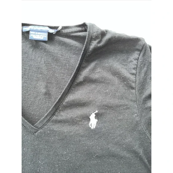 Ralph Lauren Sport Blouse Women's L Black Short Sleeve V-Neck Stretch Shirt - Picture 2 of 6